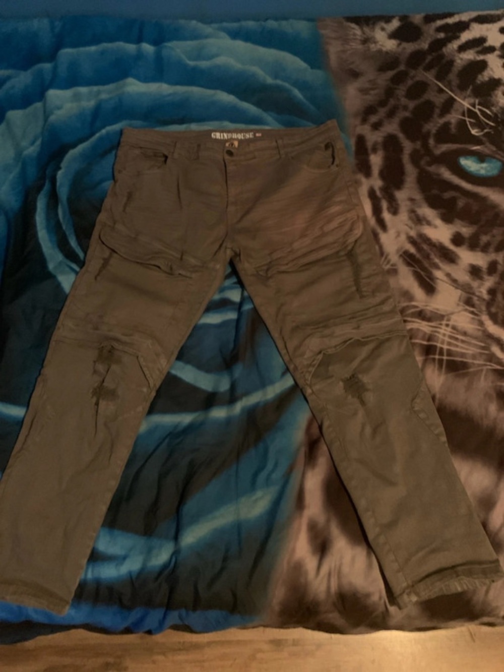 GRINDHOUSE Men's Straight Cargo Jeans - Olive Green